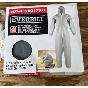 NEW Everbilt Gray Breathable Hooded Coveralls Fits Sz L/XL
